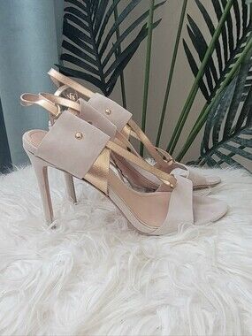 Women’s Grey And Rose Gold Suede Strappy Heels - Size 9
